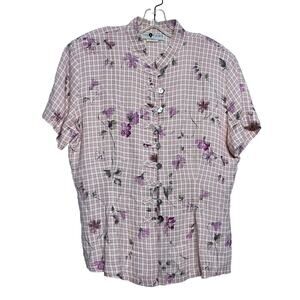 Solitaire Vintage Blouse Top Womens Sz 14 Pink Floral Gingham Check Cottagecore